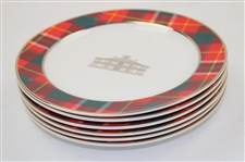 Six (6) Augusta National Clubhouse 2025 Holiday Party Red Tartan Pattern Porcelain Dishes