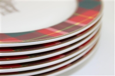 Six (6) Augusta National Clubhouse 2025 Holiday Party Red Tartan Pattern Porcelain Dishes