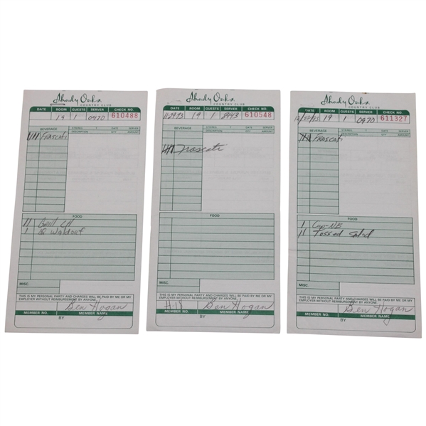 Three (3) Ben Hogan Signed Shady Oaks Country Club Receipts JSA ALOA