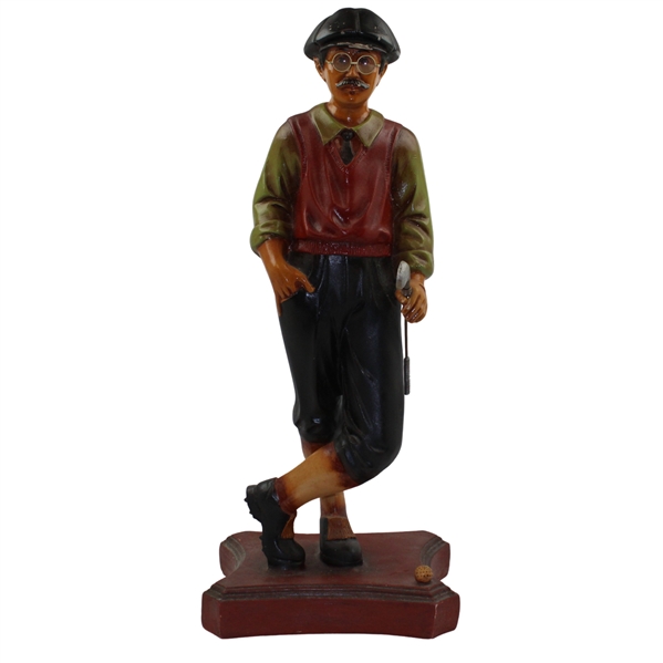 Classic Resin Sculpture of Golfer Holding Golf Club w/Ball on Base - Over 2ft!