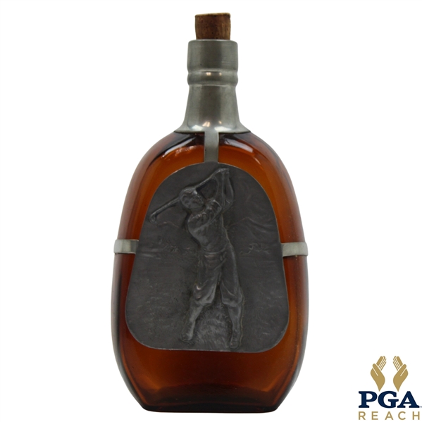 Amber Glass Pewter Golfer Decanter