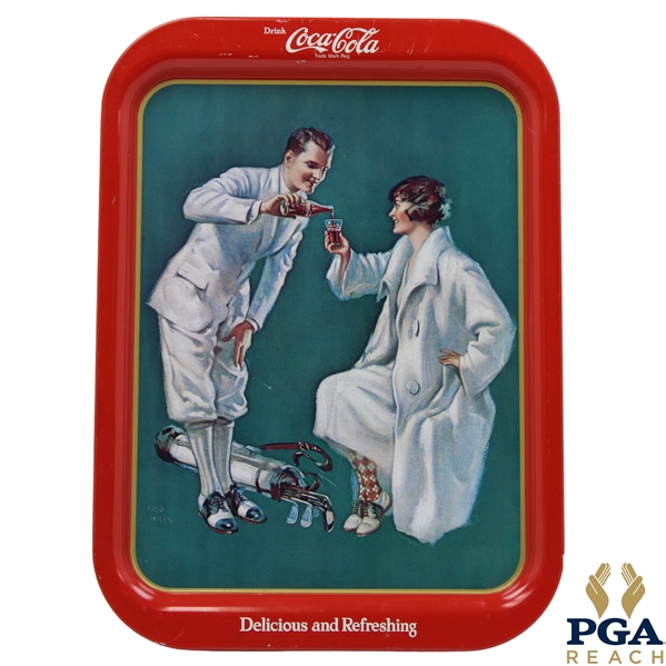 1926 Golfing Couple Coca-Cola Metal Tray - 1973 Reproduction