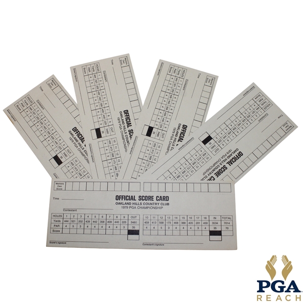 Five (5) 1979 PGA Championship at Oakland Hills Official Scorecards - David Graham Winner