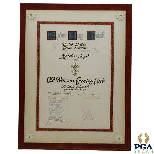 Both Teams Signed 1971 Ryder Cup at Warson Country Club Large Plaque JSA ALOA