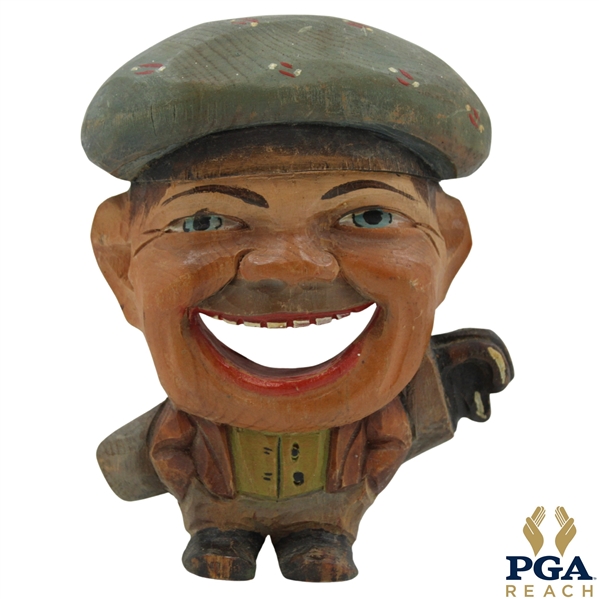 Wood Carved & Hand Painted Golfer w/Golf Bag 