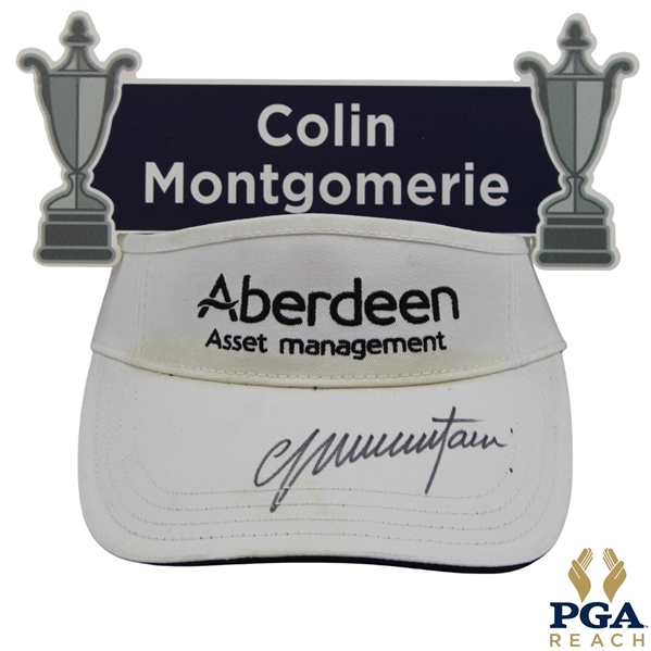 Colin Montgomerie Signed Used 2014 Senior PGA Championship Visor & Name Plate - 1st Major Win JSA ALOA