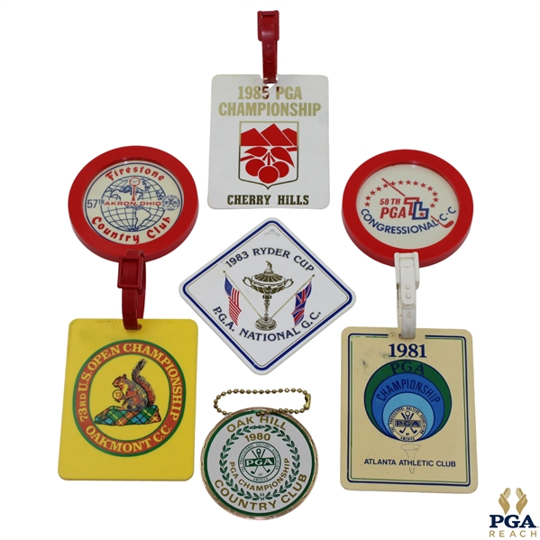 Seven (7) Various US Open, PGA Championship, Ryder Cup & other Bag Tags