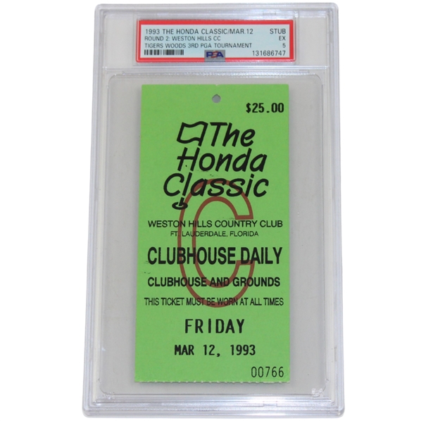 1993 Honda Classic Friday Clubhouse Ticket - Tiger 3rd PGA Tournament PSA Good 2
