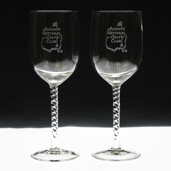 Pair of Augusta National Golf Club Members Logo White Wine Glasses