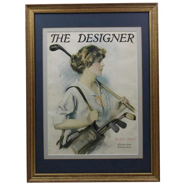 1915 The Designer Lady Golfer w/Clubs Oversized Magazine Cover - Framed