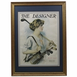 1915 The Designer Lady Golfer w/Clubs Oversized Magazine Cover - Framed