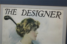 1915 The Designer Lady Golfer w/Clubs Oversized Magazine Cover - Framed