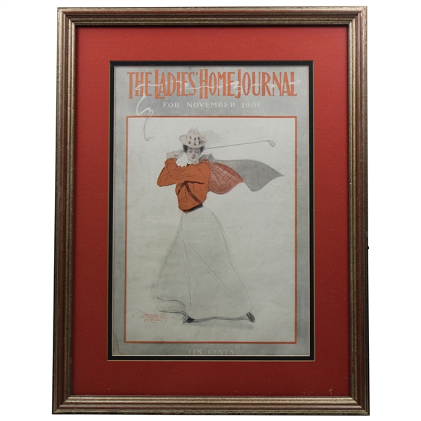 1901 Ladies Home Journal Lady Golfer Mid Swing Cover - Framed