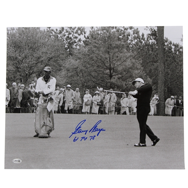 Gary Player Signed Masters 16” x 20” Photo w/ "61 74 78" JSA COA #CK13464