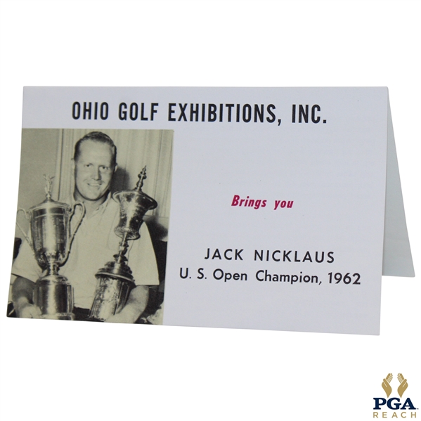 c.1962 Jack Nicklaus Ohio Golf Exhibition Advertising Card Feat US Open Win