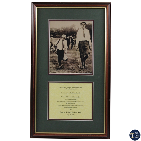 George H.W. Bush s 2002 Francis Ouimet Scholarship Fund Award Plaque - Framed