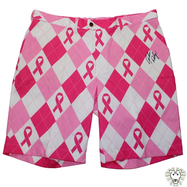 John Daly Signed Personal Pink Tartan Cancer Ribbon LoudMouth Shorts JSA ALOA