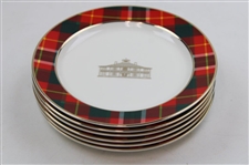 Six (6) Augusta National Clubhouse 2025 Holiday Party Red Checker Pattern Porcelain Dishes