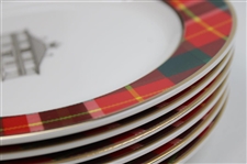 Six (6) Augusta National Clubhouse 2025 Holiday Party Red Checker Pattern Porcelain Dishes