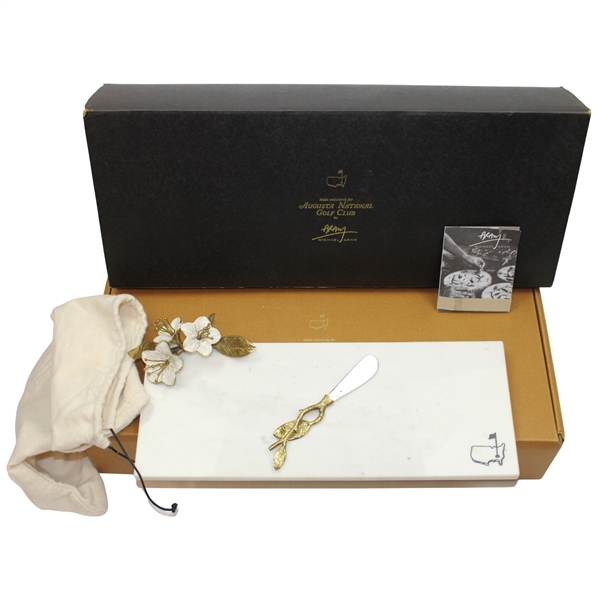 Augusta National Golf Club Exclusive Flowering Peach Marble Serving Platter w/Knife in Box by Artist Michael Aram