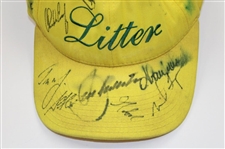 Seve, Coody & others Multi-Signed Masters Yellow Litter Caddy Hat JSA ALOA