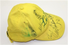 Seve, Coody & others Multi-Signed Masters Yellow Litter Caddy Hat JSA ALOA