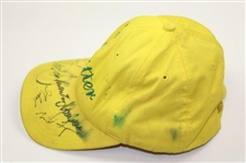 Seve, Coody & others Multi-Signed Masters Yellow Litter Caddy Hat JSA ALOA