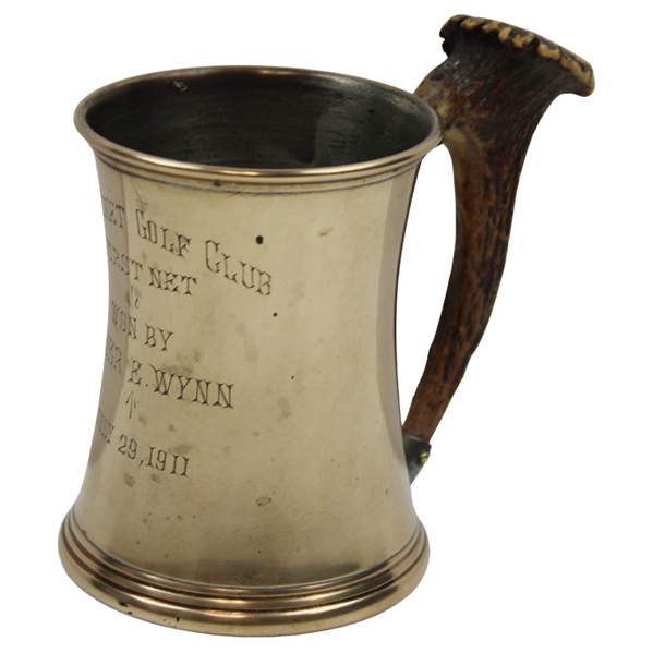 1911 Pawtucket Golf Club Antler Trophy Stein Won by Elmer E. Wynn