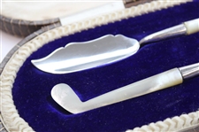 Sterling Spoon And Butter Knife With Pearl Handles In Original Fitted Case