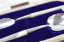 Sterling Spoon And Butter Knife With Pearl Handles In Original Fitted Case