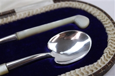 Sterling Spoon And Butter Knife With Pearl Handles In Original Fitted Case