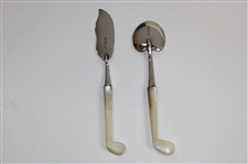 Sterling Spoon And Butter Knife With Pearl Handles In Original Fitted Case