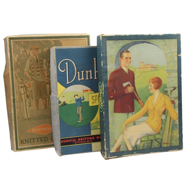Group Of 3 Original Golf Clothes Boxes With Outstanding  Golf Scenes To Covers