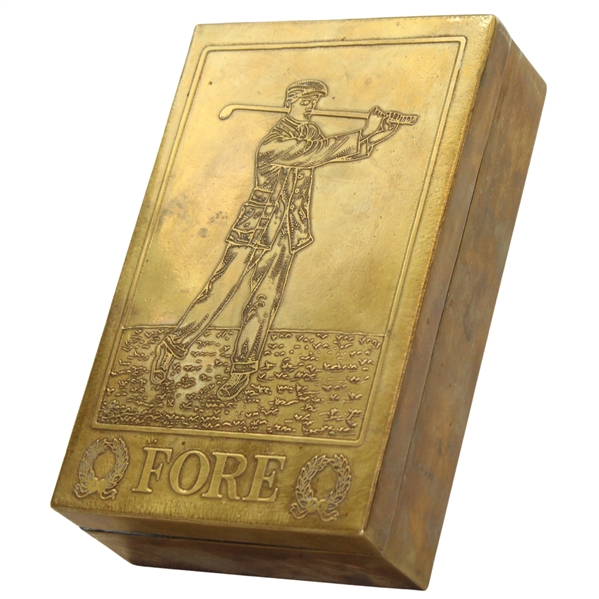 Circa 1910 Lidded Brass Box with Post-Swing Golfer