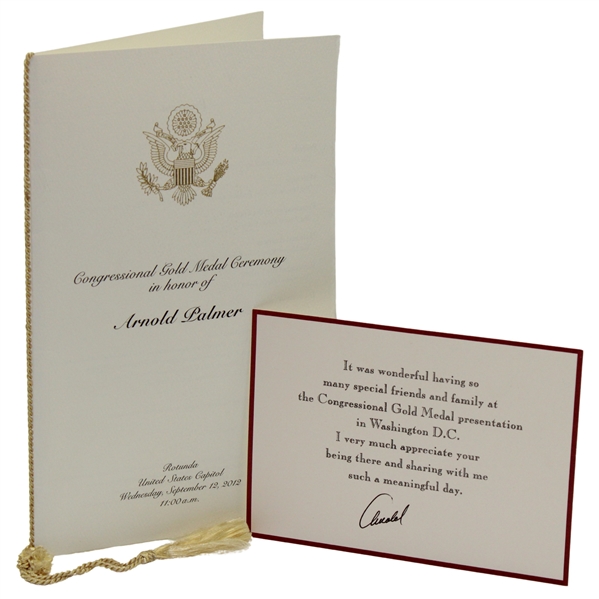 Arnold Palmer Signed 2012 Thank You Card & Program from 2012 Congressional Gold Medal Presentation JSA ALOA