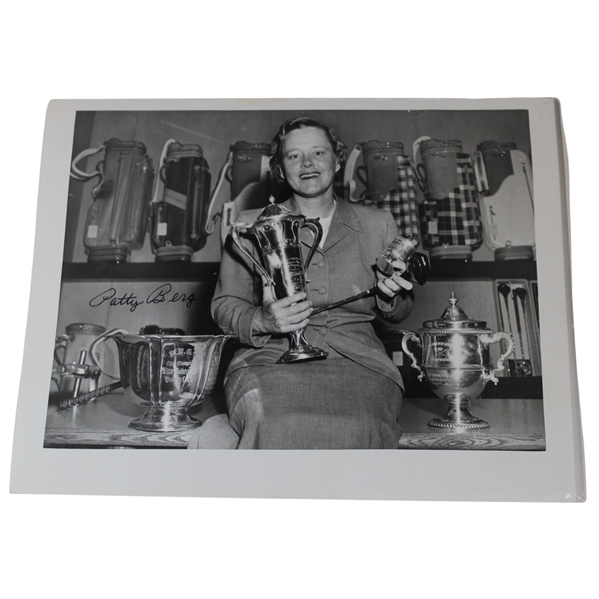 Patty Berg Signed Press Photo W/ Trophies JSA ALOA