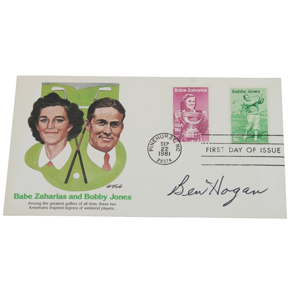 Ben Hogan Signed 1981 Babe Zaharias & Bobby Jones FDC JSA ALOA