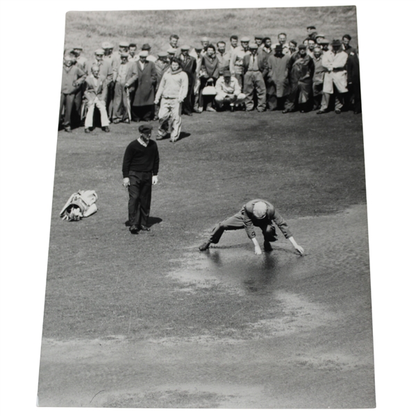 Arnold Palmer & Caddy Fishing Ball Out of Water at 1961 Open Championship  Press Photo