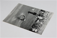 Arnold Palmer & Caddy Fishing Ball Out of Water at 1961 Open Championship  Press Photo