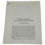1970-71 Prodigy Continuing: an Observation of Jack Nicklaus by Pat Ward-Thomas 7 pages