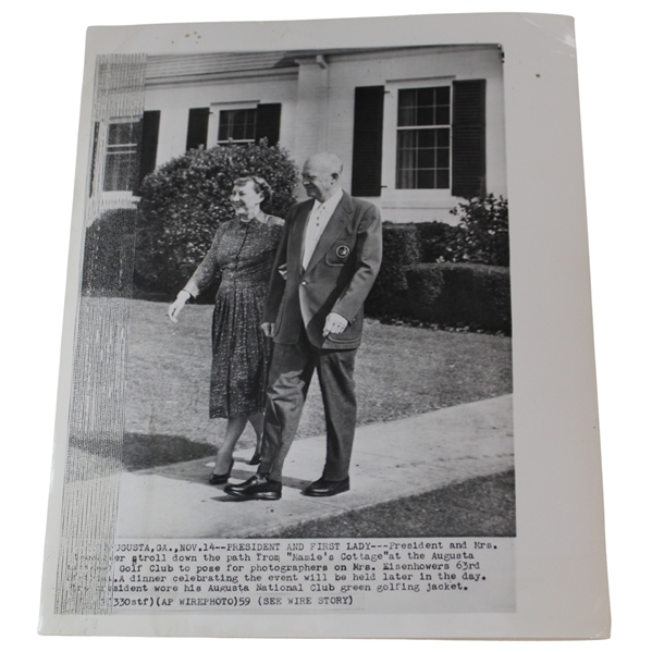 1959 Eisenhower In Green Jacket in Front of Mamies Cabin AP Wirephoto