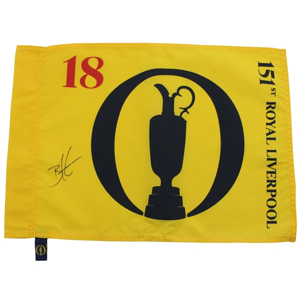 Brian Harman Signed 2023 The Open Championship at Royal Liverpool Yellow Screen Flag JSA ALOA