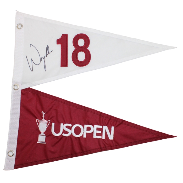 Wyndham Clark Signed 2023 US Open at LACC Double Pennant Flag JSA ALOA