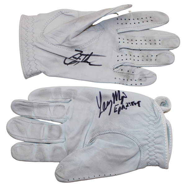 Zach Johnson & Larry Mize Signed Golf Gloves JSA ALOA