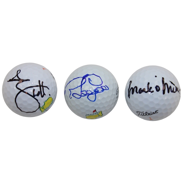 Scott, Langer & OMeara Signed Masters Logo Golf Balls JSA ALOA