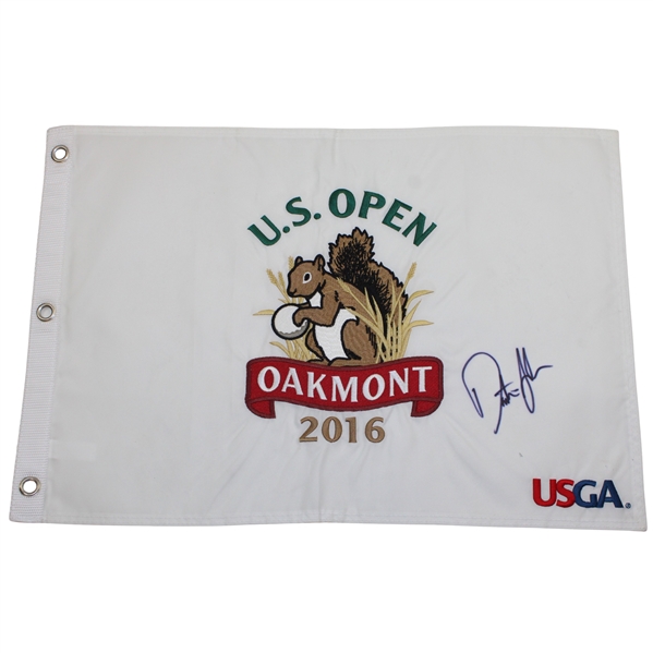 Dustin Johnson Signed 2016 US Open at Oakmont Embroidered Flag JSA ALOA