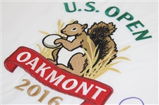 Dustin Johnson Signed 2016 US Open at Oakmont Embroidered Flag JSA ALOA