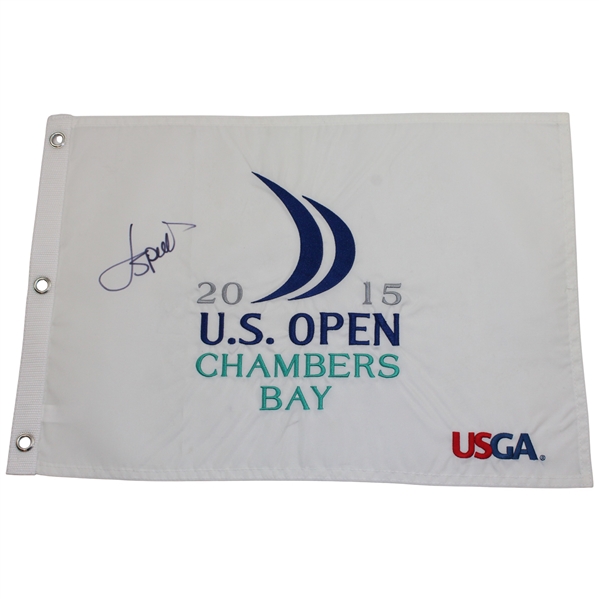 Jordan Spieth Signed 2015 US Open at Chambers Bay Embroidered Flag JSA ALOA
