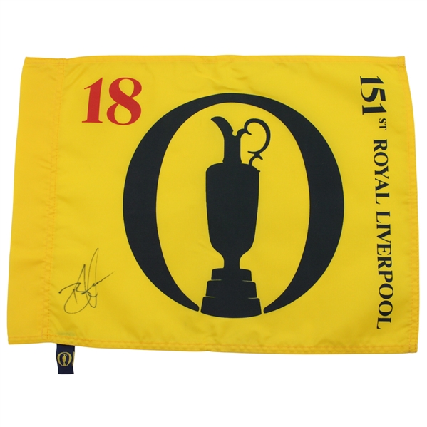 Brian Harman Signed 2023 The Open Championship at Royal Liverpool Yellow Screen Flag JSA ALOA