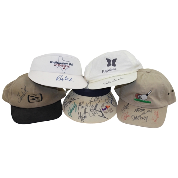 Ray Floyd, Hale Irwin, ChiChi Rodriguez & Two (2) Multi-Signed Hats/Visors JSA ALOA